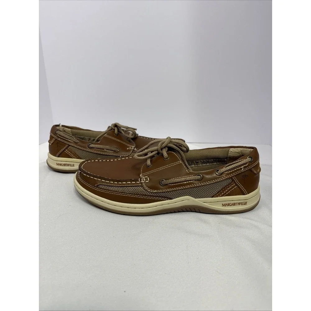 Margaritaville Anchor Men's 9.5 Brown Leather Boat Shoes Casual Nautical Loafers